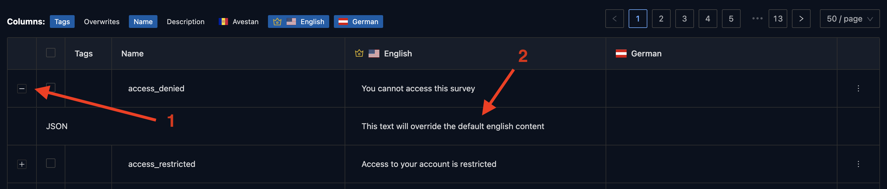 Overwrite translations for export targets